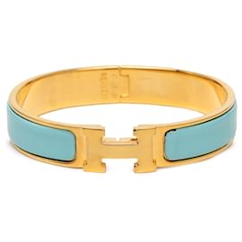 Hermès Blue Narrow Enamel Clic H Bracelet GM