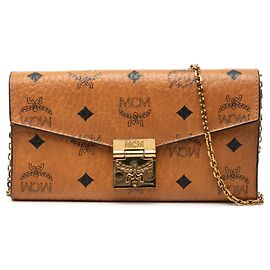 Cartera con cadena Patricia en lona revestida Visetos marrón de MCM