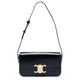 Bolso de hombro Celine Triomphe Claude en piel de becerro brillante negro - Céline
