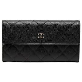 Cartera Larga Chanel Black CC Matelassada Caviar