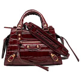 Sac Balenciaga Red Mini Croc Embossed Calfskin Motocross Neo Classic City