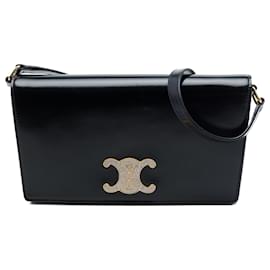 Céline Borsa a tracolla Celine Trapeze Strass Triomphe in pelle di vitello lucida nera