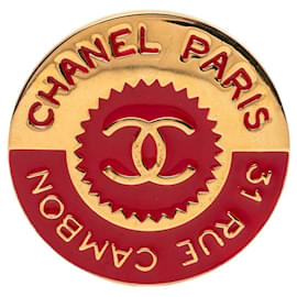 Spilla rotonda Chanel Gold CC in smalto placcato oro
