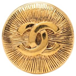 Spilla rotonda Chanel Gold CC placcata oro Sunburst