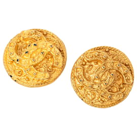 Orecchini Chanel Gold CC Gold Plated Arabesque Round Clip On