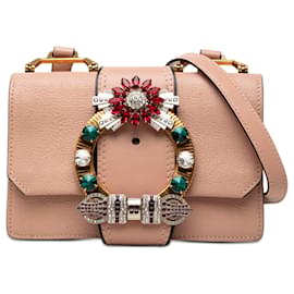 Miu Miu Bandolera de piel de cabra rosa Madras suave en ternera con adornos de cristal