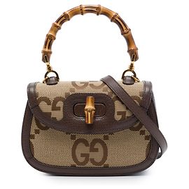 Borsa Gucci Beige Small Jumbo GG Canvas Bamboo 1947