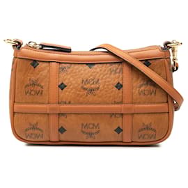Borsa Delmy Chain in tela rivestita Visetos Mini Marrone MCM