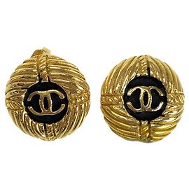 Orecchini Chanel Vintage Coco Mark placcati oro con finiture nere