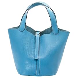 Hermès Picotin Lock MM Turquoise Blue/Bleu Izmir Taurillon Clémence 2007 Box Sacchetto per la polvere