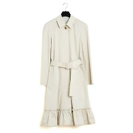 Burberry JW Anderson Impermeable FR36 38 Trench Coat de Algodão com Babados e Cinto Bege UK8 US4