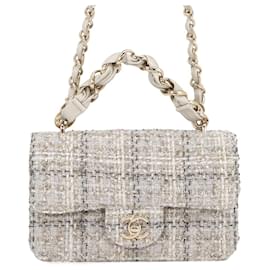Borsa a tracolla con catena in tweed grigio Chanel