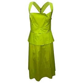 Abito midi con scollo quadrato Roland Mouret in cotone verde neon