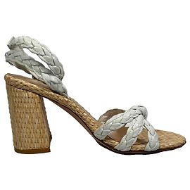 Sandali Gianvito Rossi 85 in rafia intrecciata e pelle bianca