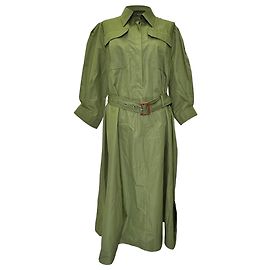 Abito chemisier midi con cintura e tasca a patta in cotone oliva Alexander Mcqueen
