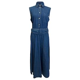 Vestido camisero sin mangas con cinturón en denim azul MSGM - Msgm
