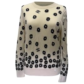 Suéter de punto Chanel Daisy Flora en cachemira color crema