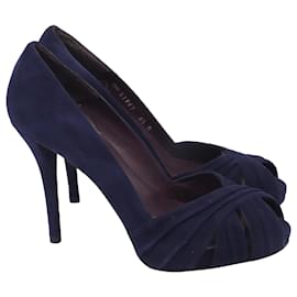  Stuart Weitzman Peep-Toe Pumps in Navy Blue Suede