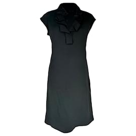 Vestido midi Celine con cuello de volantes en lana negra - Céline