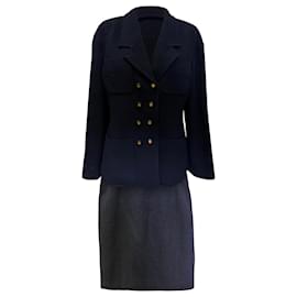 Giacca da sera e gonna Chanel in lana blu navy