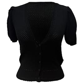 Doen Knitted Short Sleeve Cardigan in Black Wool - Autre Marque