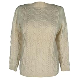 Max Mara Strickpullover mit U-Boot-Ausschnitt aus cremefarbener Wolle