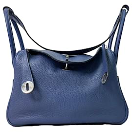 Borsa a tracolla Hermès Lindy 26 in pelle blu navy