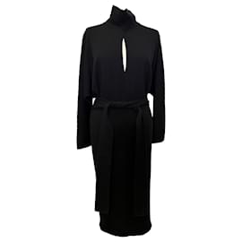 Vestido midi de cuello alto con recortes Tom Ford en cachemira negro
