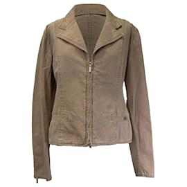 Chanel Jeansjacke mit Reißverschluss aus brauner Baumwolle