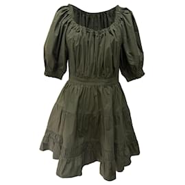 Mini abito a balze con maniche a sbuffo Ulla Johnson in cotone oliva