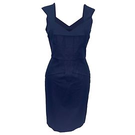 Vestido corto con cuello en V Roland Mouret en algodón azul marino
