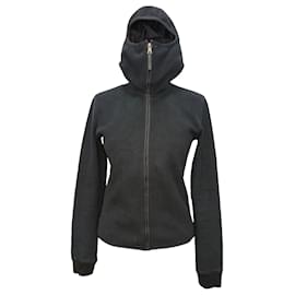  Prada Zip-Up Hooded Fleece Jacket in Black Polyester