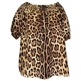 Top de ombros de fora Dolce & Gabbana com estampa de leopardo em algodão marrom