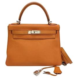 Hermes Kelly Orange Clemence con Hardware in Palladio 28 - Hermès