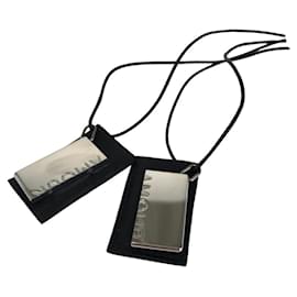 Collier en cuir et métal argenté et noir avec symbole Hermes - Hermès