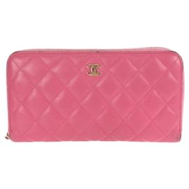 Portafoglio lungo in pelle di vitello martellata rosa Chanel