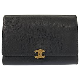 Chanel Coco Logo Faltgeldbörse aus schwarzem Leder