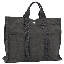 Hermès Borsa HERMES Her LineMM in tela Grigio Argento Auth 190781