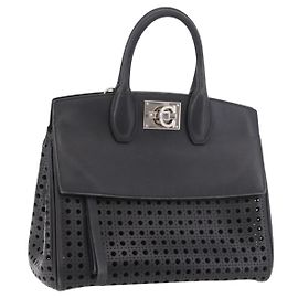 Borsa Salvatore Ferragamo Gancini in Pelle 2way Nera Argento Autentica 189904
