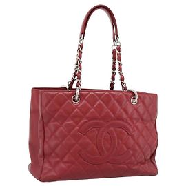CHANEL Matelasse Chain Shoulder Bag Caviar Skin Red Silver CC Auth ka5052A