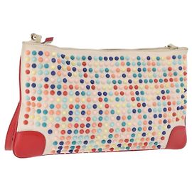 Christian Louboutin Shoulder Bag Leather White Red Auth bs35872