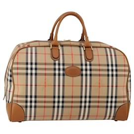 Borsa Boston Burberrys Nova Check in tela Beige Gold Auth 187178A