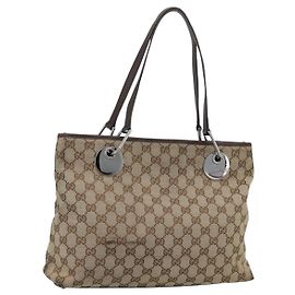 Borsa Tote GUCCI GG Canvas Beige Oro 120837 Auth ep14970