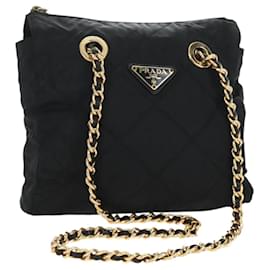 PRADA Chain Tote Bag Nylon Schwarz Gold Auth am12036V
