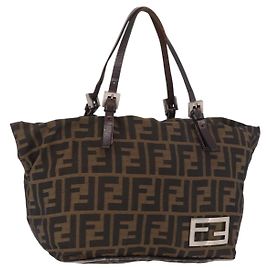 Borsa a Mano FENDI Zucca Canvas Nero Marrone Auth 189369
