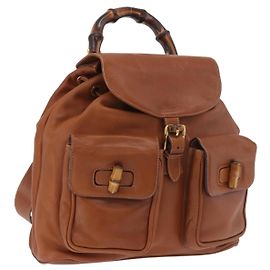 Zaino GUCCI Bamboo in pelle marrone oro 003 58 0016 Auth bs35671