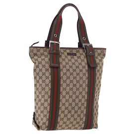 Sac cabas GUCCI GG Supreme Web Sherry Line Beige Argent 131186 Auth BA13747A
