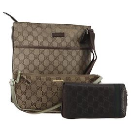 Set di 3 borse GUCCI GG Canvas GG Supreme Sherry Line in pelle Beige Marrone Auth 186359