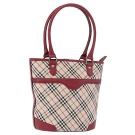 BURBERRY Nova Check Tote Bag Canvas Beige Silver Auth ka4974A