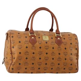 Bolso Boston MCM Vicetos de cuero marrón oro Auth 189352